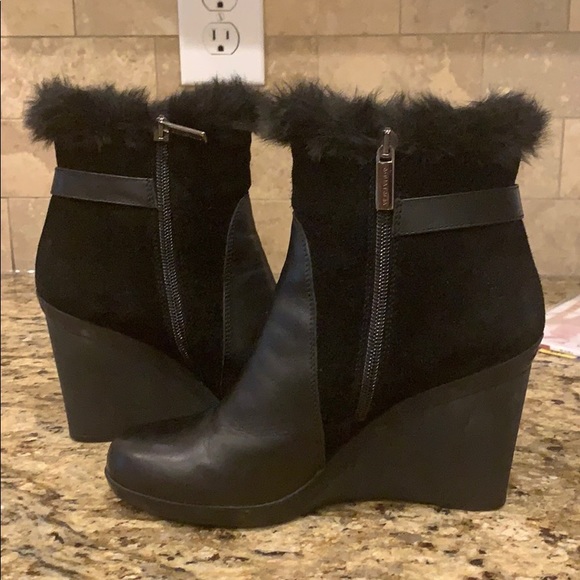 Suede and leather wedge Italian boots - Picture 4 of 6